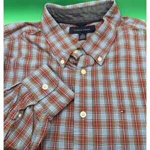 Tommy Hilfiger Plaid Long Sleeve Shirt Blue Red Green Mens XL  100% Cotton